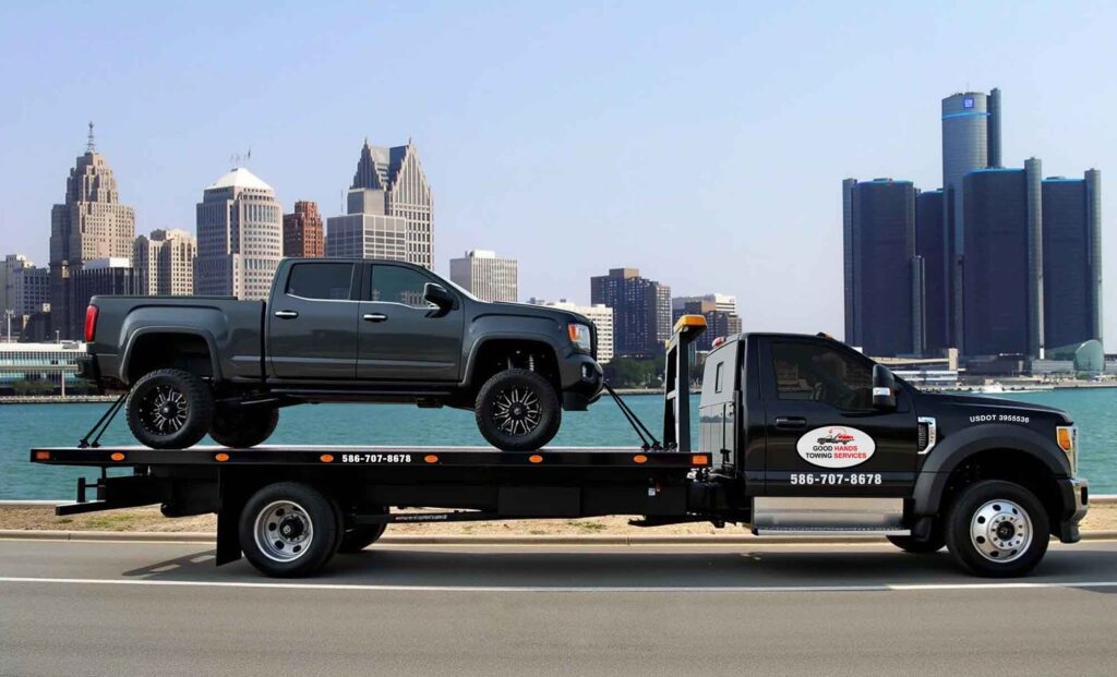4x4 Truck Towing Hauling Moving Transport Flatbed Rollback Good Hands Towing Detroit Mi